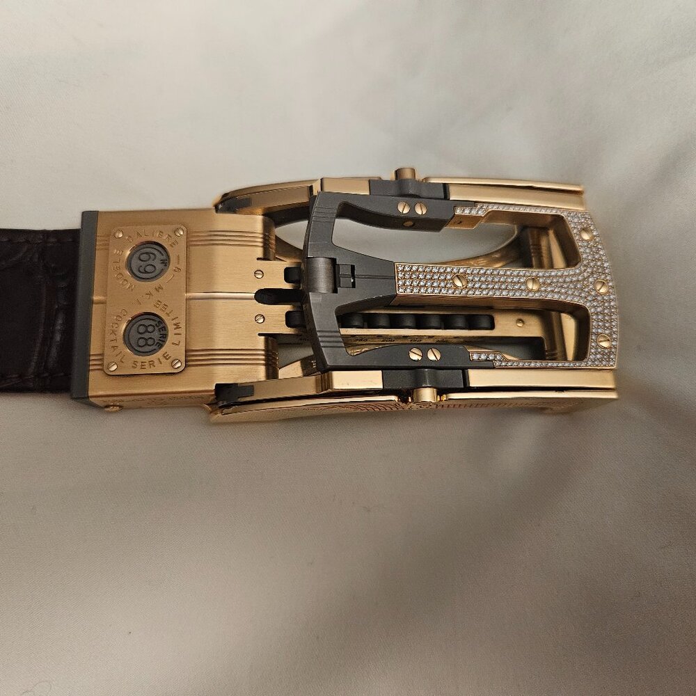 Roland Iten mechanical belt with diamonds, real crocodile